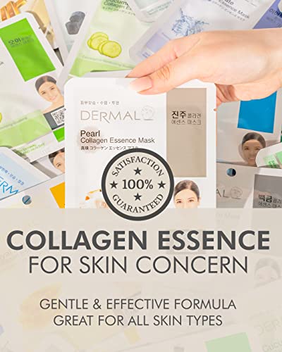 DERMAL 16 Combo Pack A Collagen Essence Korean Face Mask - Hydrating & Soothing Facial Mask with Panthenol - Hypoallergenic Self Care Sheet Mask for All Skin Types - Natural Home Spa Treatment Masks